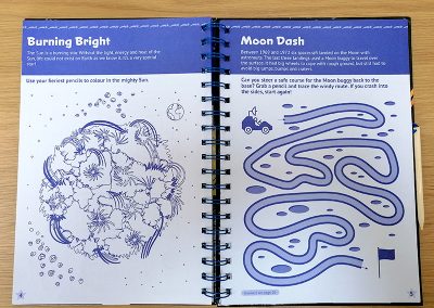Photo of activity pages in the Space book